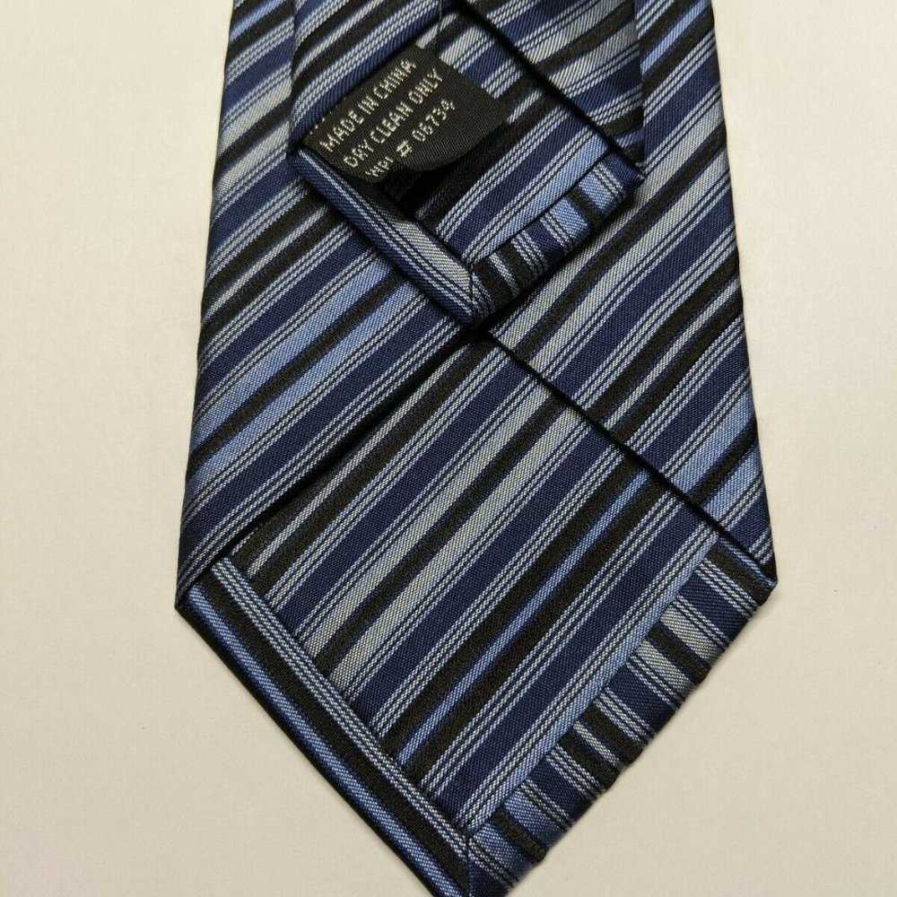 Calvin Klein Striped Silk Necktie Black and Blue S - Picture 5 of 6